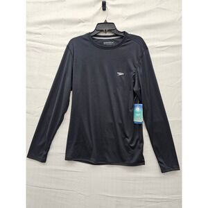 Speedo Mens Long Sleeve Swim Tee Rash Guard Black S 87748511-001 NEW